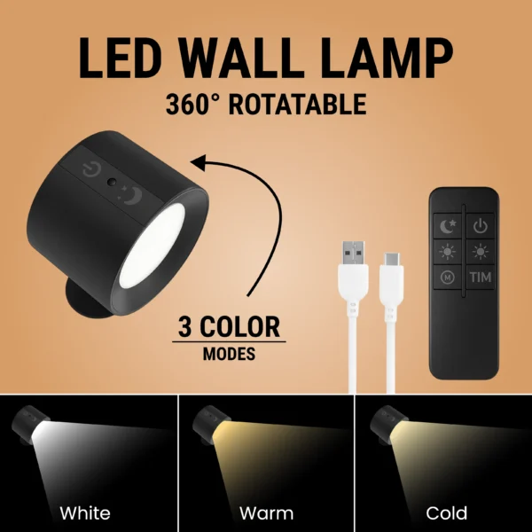 Rechargeable LED Wall Lamp 360° Rotatable - Image 2